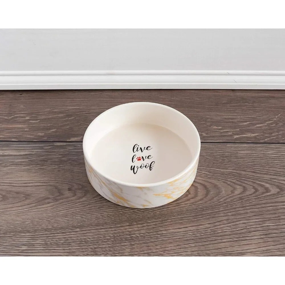 Park Life Designs White Gold Marbled Medium Pet Bowl 6-1/4 in Diameter 14005